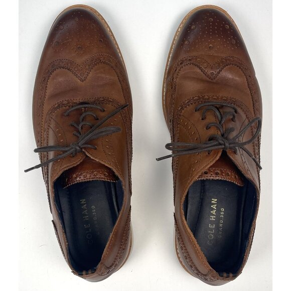 COLE HAAN Grand 360 Mens US 9.5M Brown Leather Wingtip Oxford SHOES C30697 EUC - Picture 5 of 7